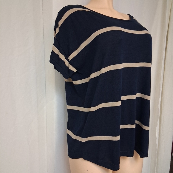 Talbots Navy Blue and Beige Striped Short Sleeve Top Wimen Size XL - Picture 8 of 16